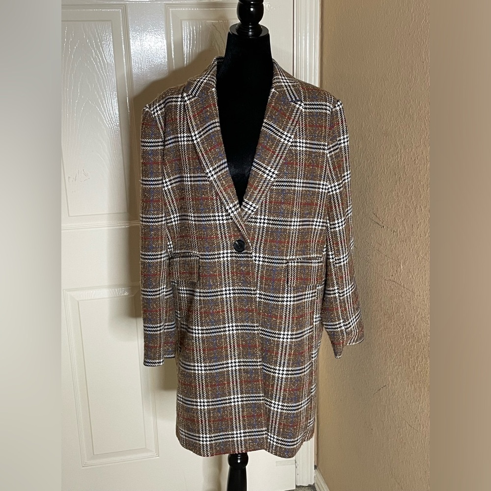 Court & Rowe Womens Car Coat Topper Jacket Front Button Tweed Plaid Cute XL